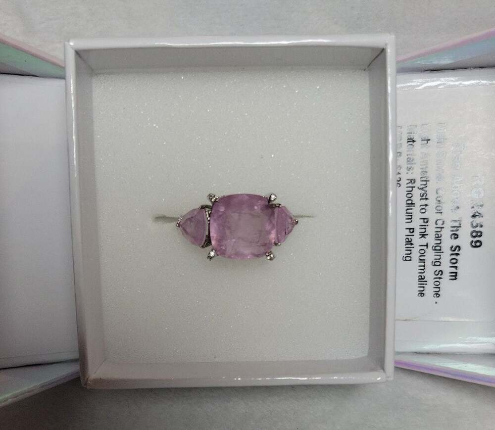 BP  Rise Above The Storm MHA Light Amethyst to Pink Tourmaline Rhodium Size 8